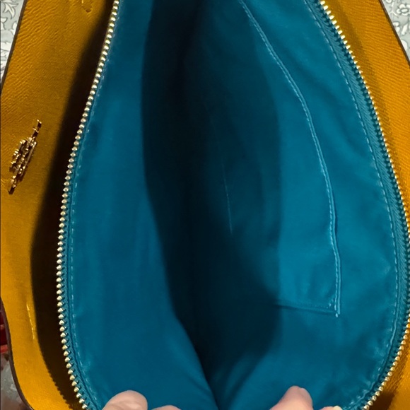 Coach Red /Orange Tote Bag; Lg., beautiful; NWOT; yellow and teal interior. - Picture 10 of 12